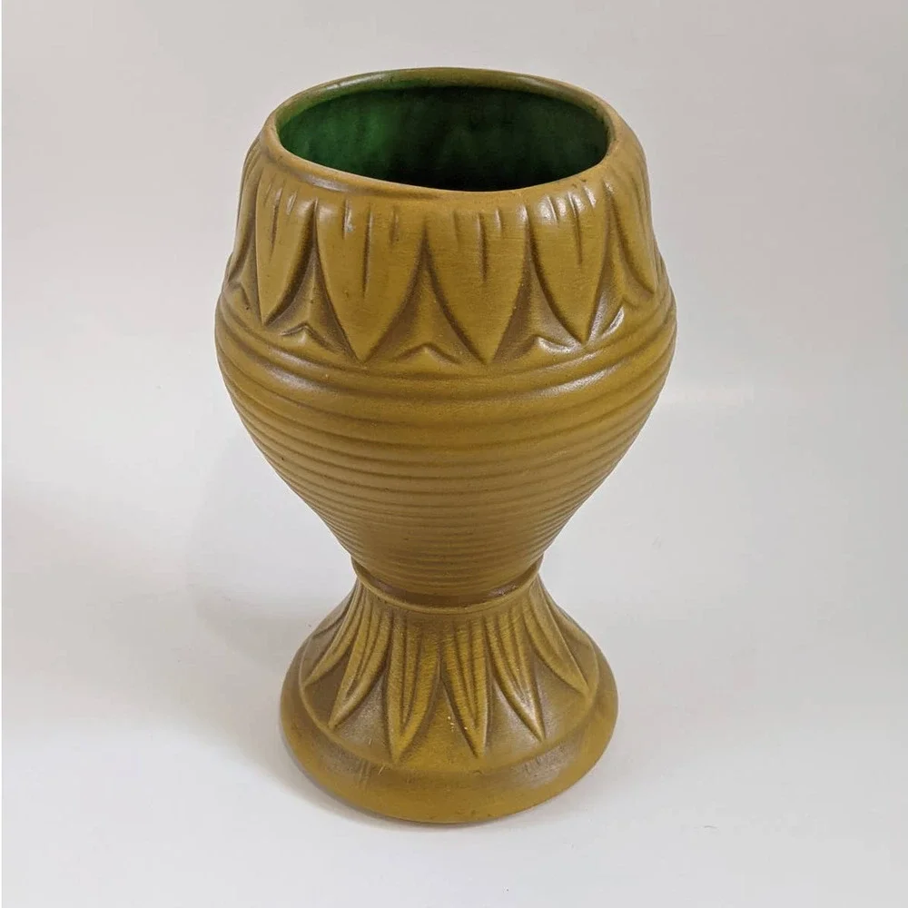 Vintage Mid-Century Mustard Yellow‎ Chalice-Shaped Vase, 60's Chalk Floral Ware